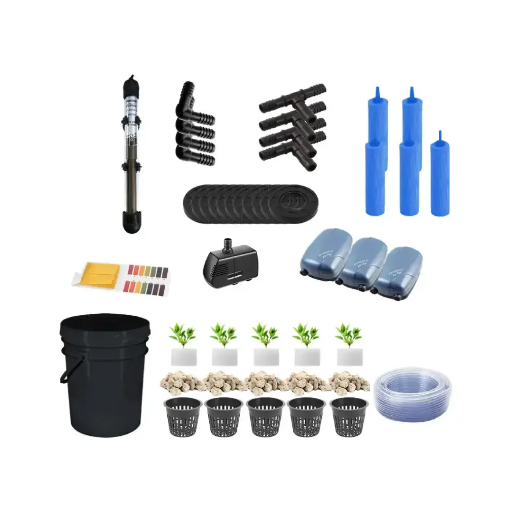Grow Pot RDWC 2GAL Kit 6-Bucket Hydroponic System with Air Pumps, Net Pots & Water Reservoir (1/2")